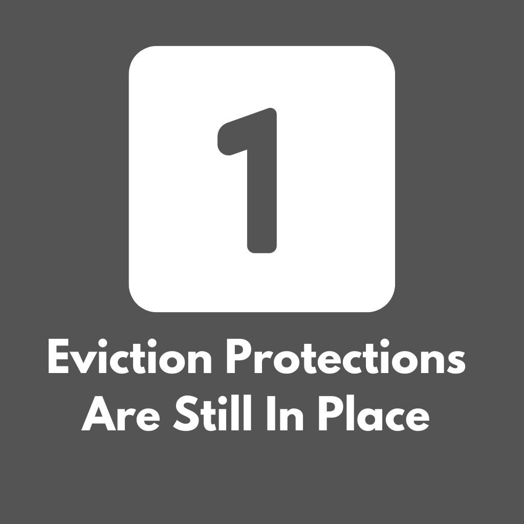 Image of the number 1 and the words eviction protections are still in place